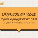 Legends of Rock: Rock Band Management Sim, Out Nov 5 cover with the IndiePump bee mascot