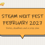 Steam Next Fest February 2027 guide cover with the IndiePump bee mascot
